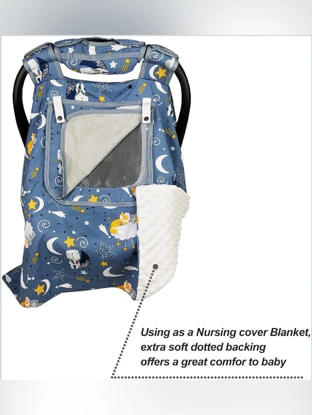 Blue Moon & Stars Baby Car Seat Cover with Peekaboo Window